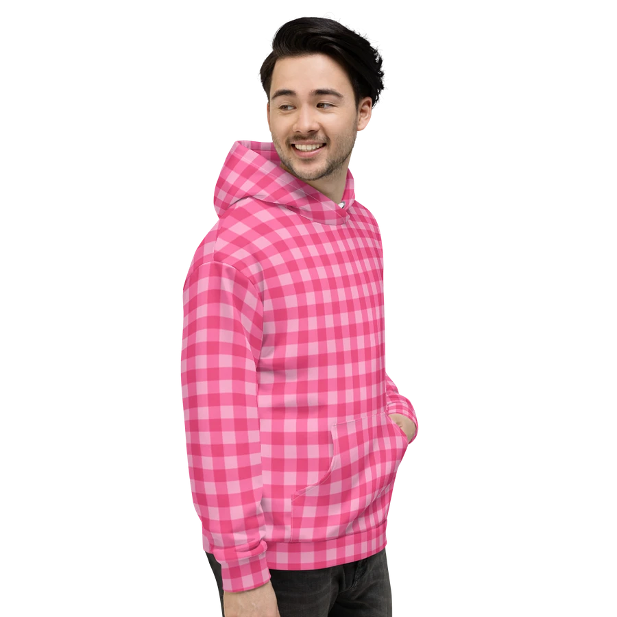 Bright Pink Checkered Plaid Hoodie product image (5)