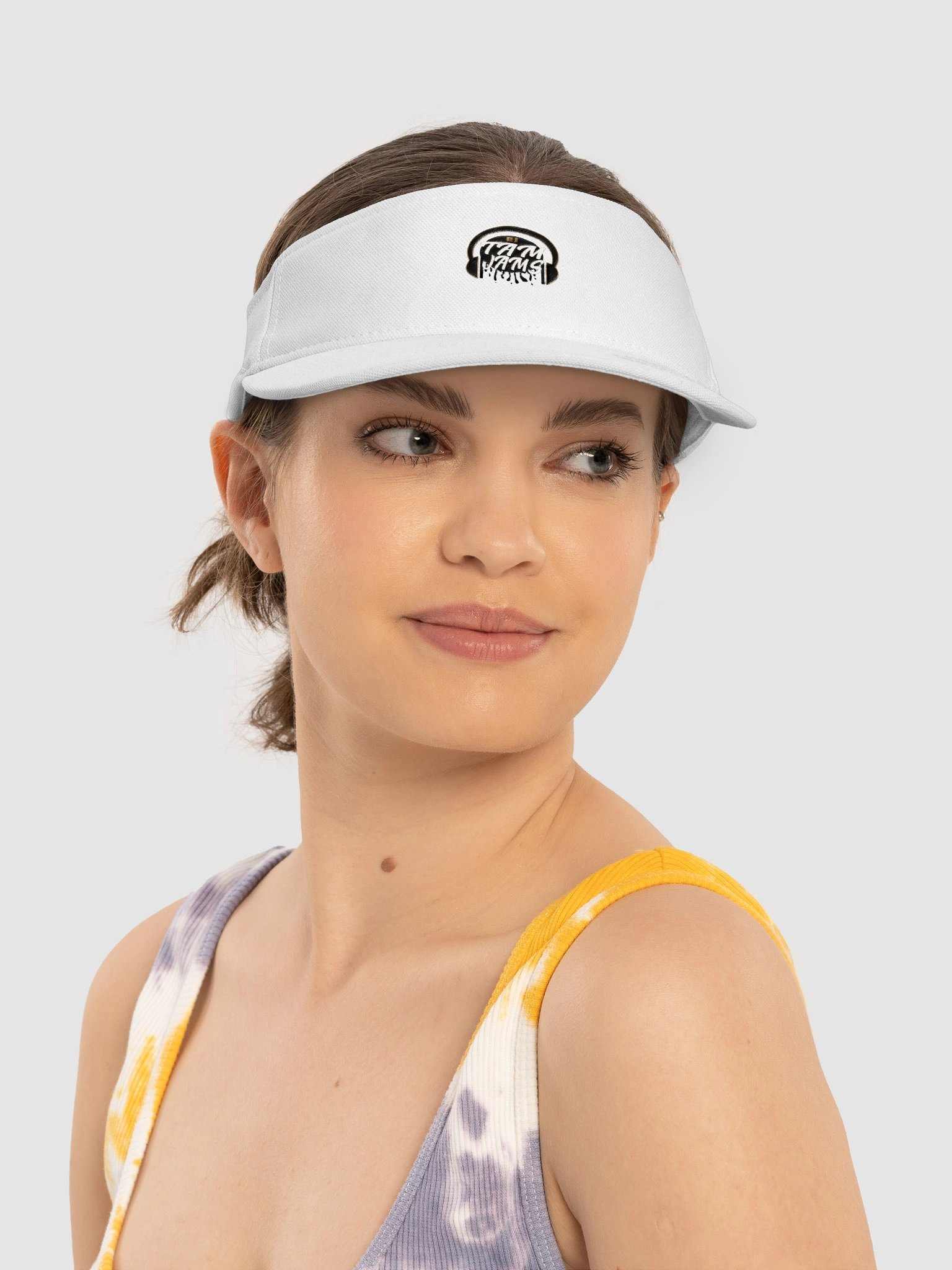 DJ Tam Jams Logo Embroidered Visor -White w/Black & Gold product image (4)