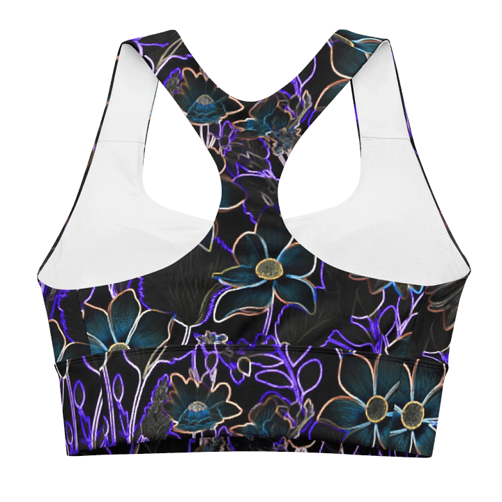 Trippy Floral Purple,Teal/ All-Over Print Longline Sports Bra by Sublicolor product image (2)