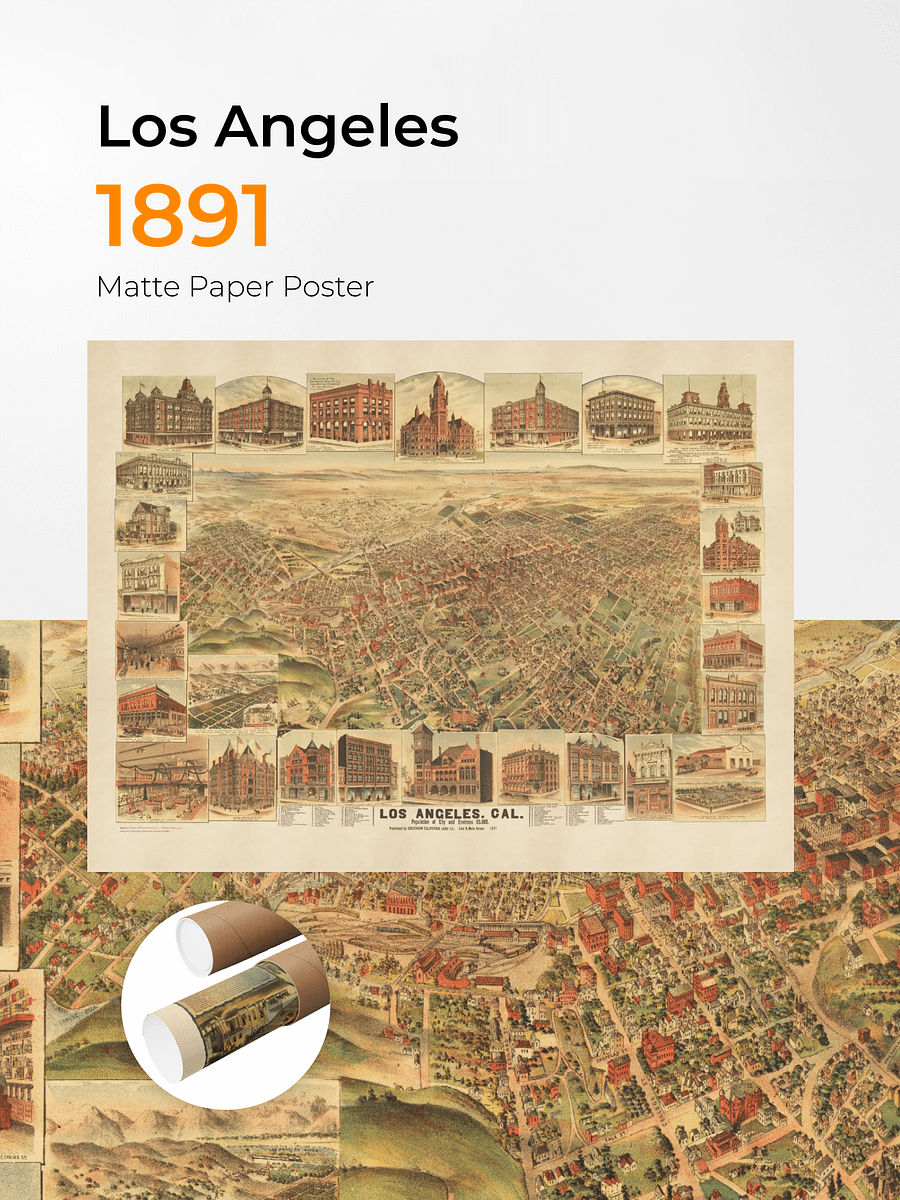Los Angeles 1891 Poster Print – Hand-Drawn Historic Map Print (Unframed) product image (1)