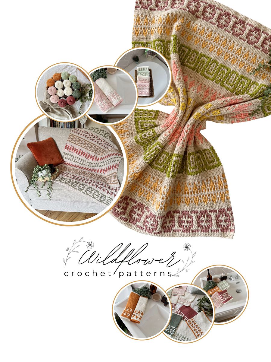 Crochet Collection Ebook: Wildflower Inset Mosaic Blanket and Washcloth Set product image (1)