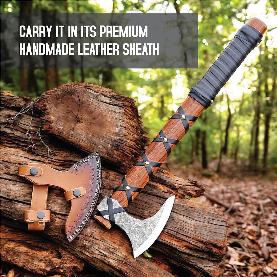 Handmade Vikings Bearded Axe, with Leather Sheath product image (5)