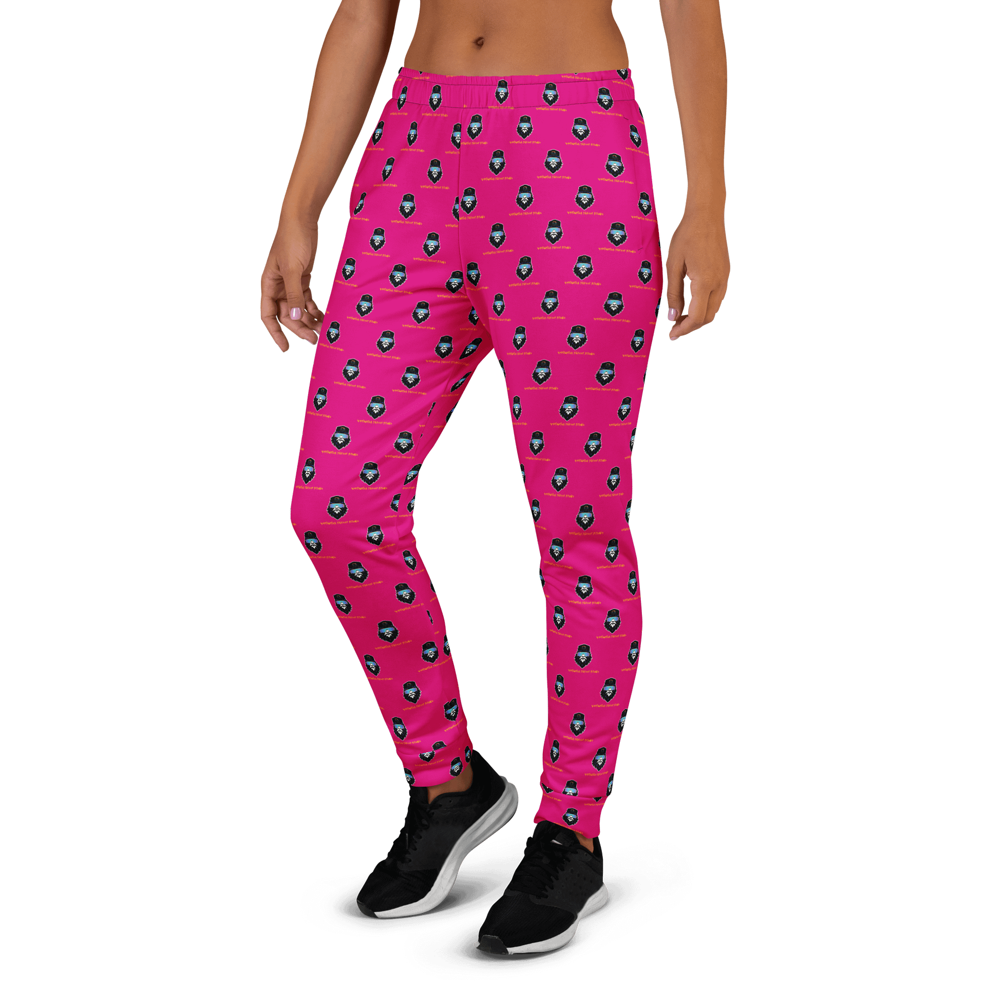 Synthsquatch Fitness Bigfoot Monogram Logo All-Over Print Women's Joggers (Neon Pink) product image (3)