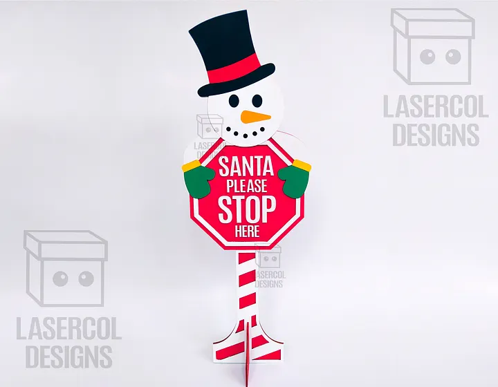 Santa Please Stop Here Sign (Snowman) - Laser Cut Files product image (2)