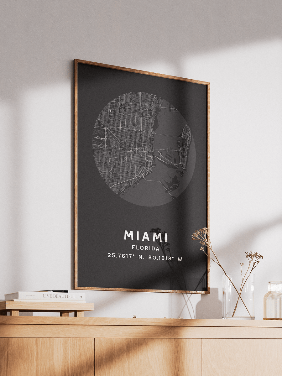 Miami Street Map Poster – Black Minimalist Circular City Art product image (2)