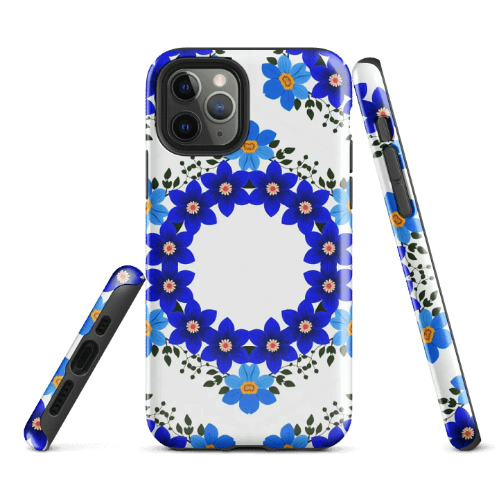 Tough Phone Case for iPhone® - Blue and Yellow Geometric Floral Design product image (1)