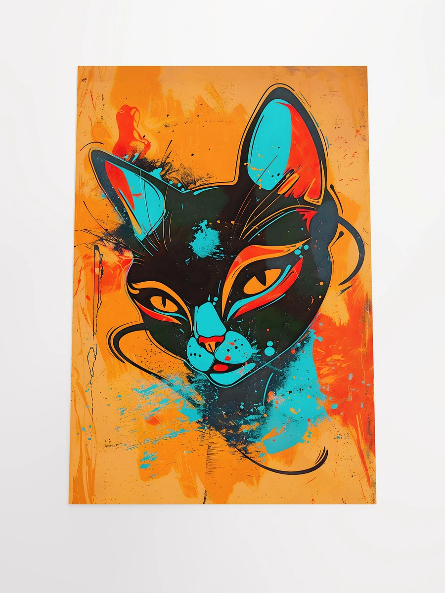 Neon Whiskers: Surreal Black Cat in Urban Art Style Matte Poster product image (3)