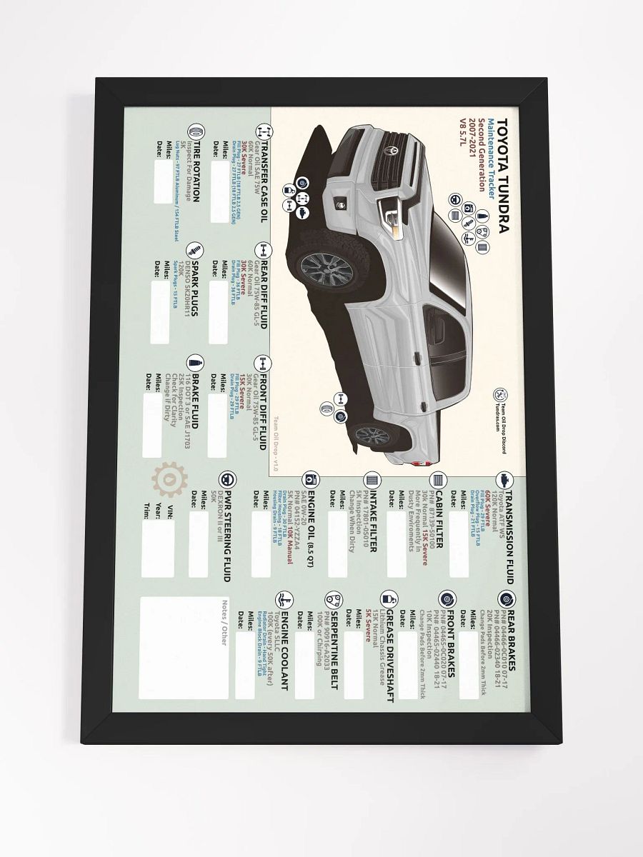 2ND GEN TUNDRA MAINTENANCE TRACKER - White (Framed) product image (5)