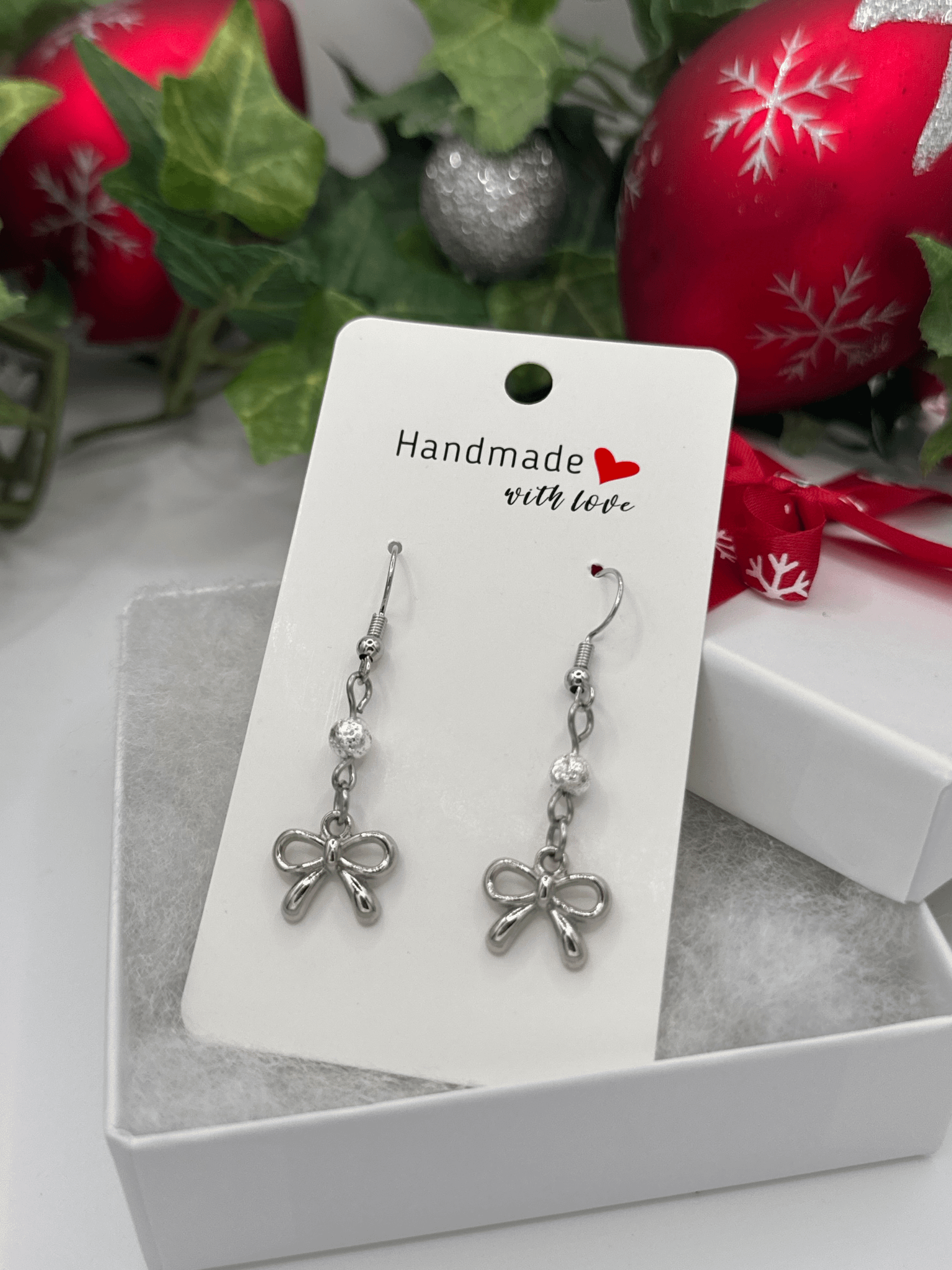 Christmas Bow Earrings (Silver and Gold) product image (1)