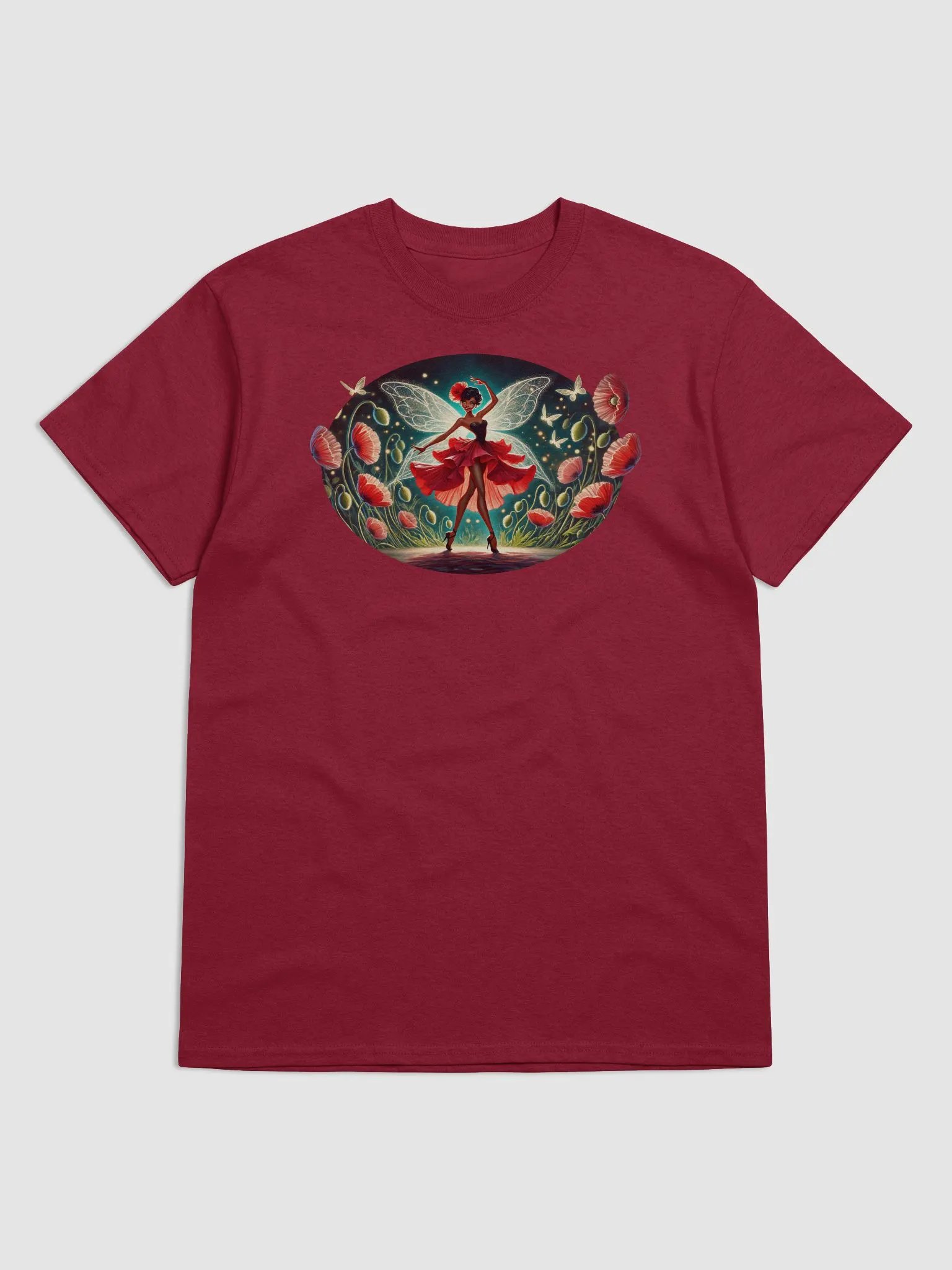 Enchanted Poppy Fairy Floral Basic T-Shirt by Gildan product image (8)