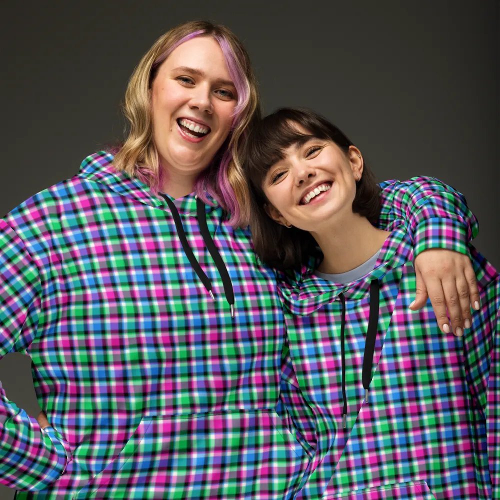Magenta, Bright Green, and Blue Plaid Hoodie product image (3)