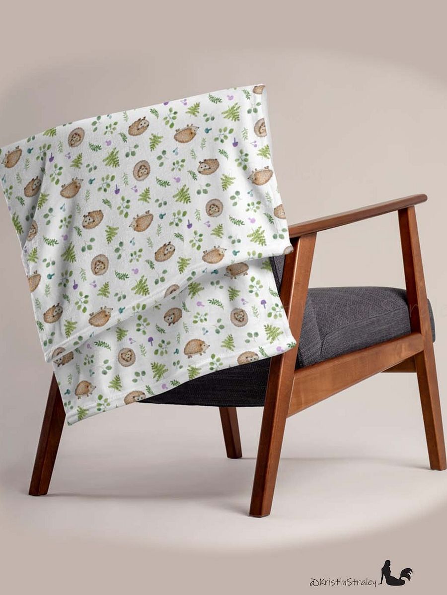 Hedgehogs with Ferns & Mushrooms Fleece Blanket product image (5)