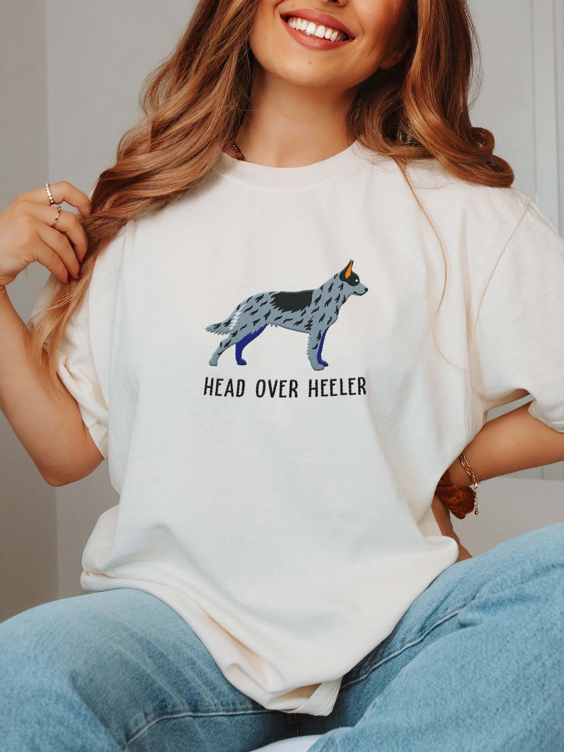 Head Over Heeler T-Shirt(Embroidered) of an Australian Cattle Dog(Blue Heeler) product image (2)