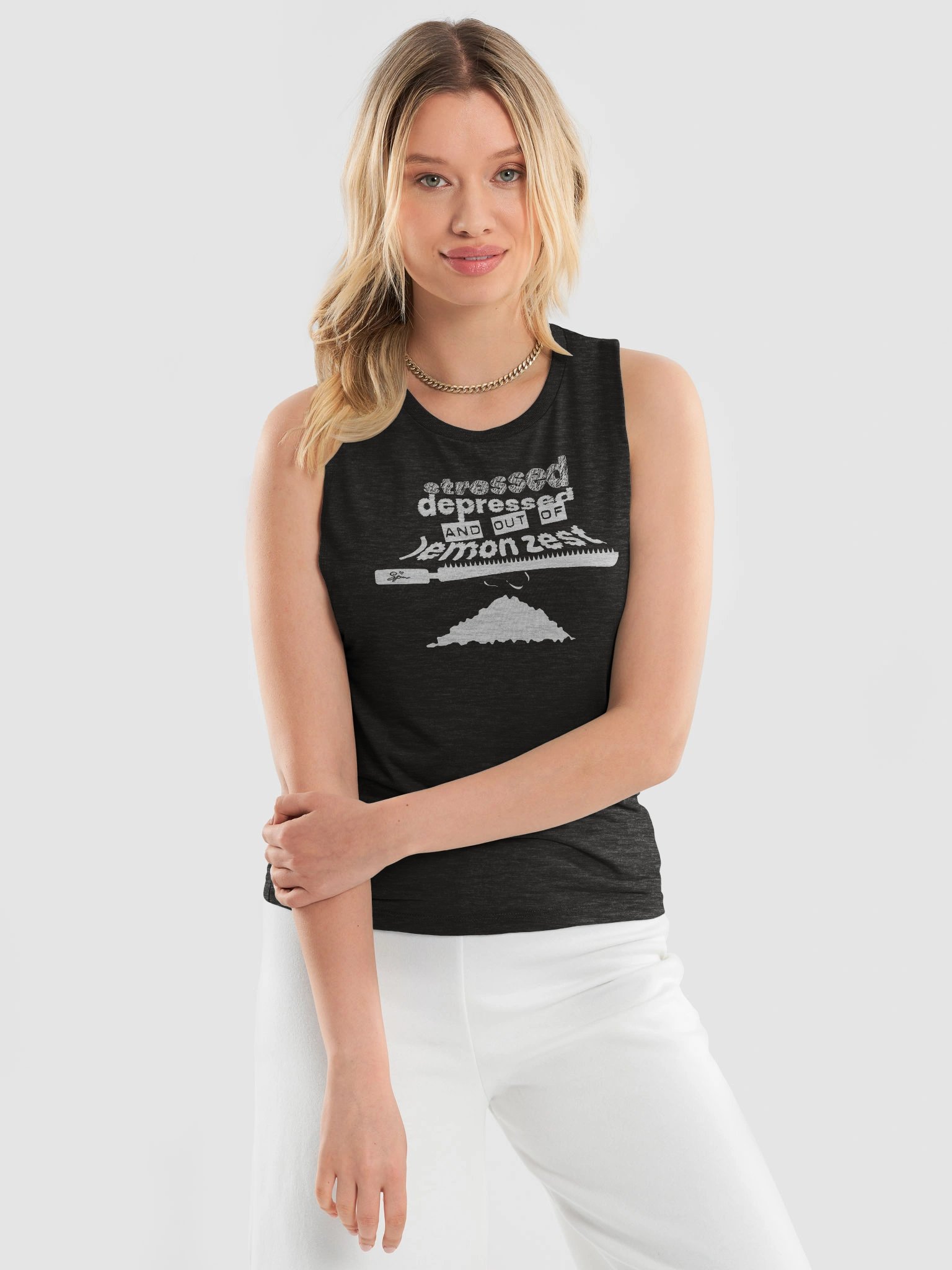 Stressed Depressed lemon zest muscle tee product image (3)