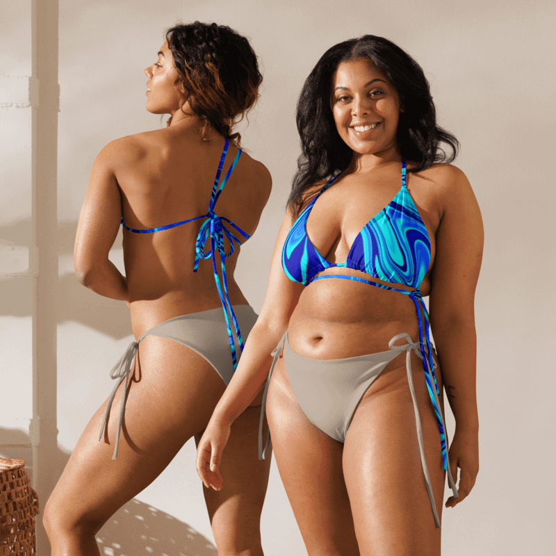 Padded String Bikini Top - Light and Dark Blue Digital Fluid Art product image (3)