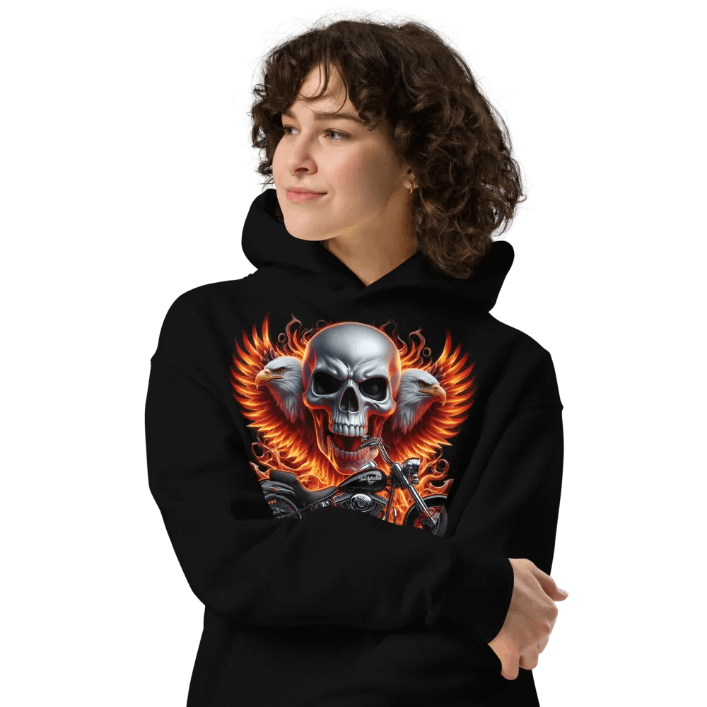 Flaming Skull Motorcycle Unisex Hoodie #12 product image (4)