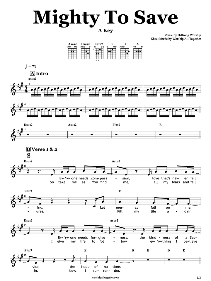 Mighty To Save - Hillsong Worship | Sheet Music, Chord, Lyrics product image (1)