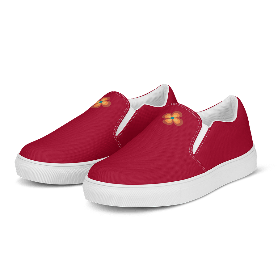 Maroon Groovy Flower Women's Canvas Slip-Ons product image (3)