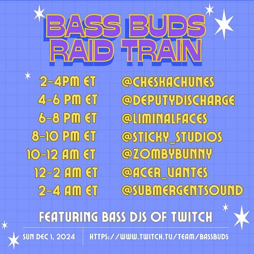 CALLING BASS LOVERS ON THE INTERWEBS!!! 🫨
this sunday i’ll be hosting my team raid train event with the BASS BUDS! 
come join...
