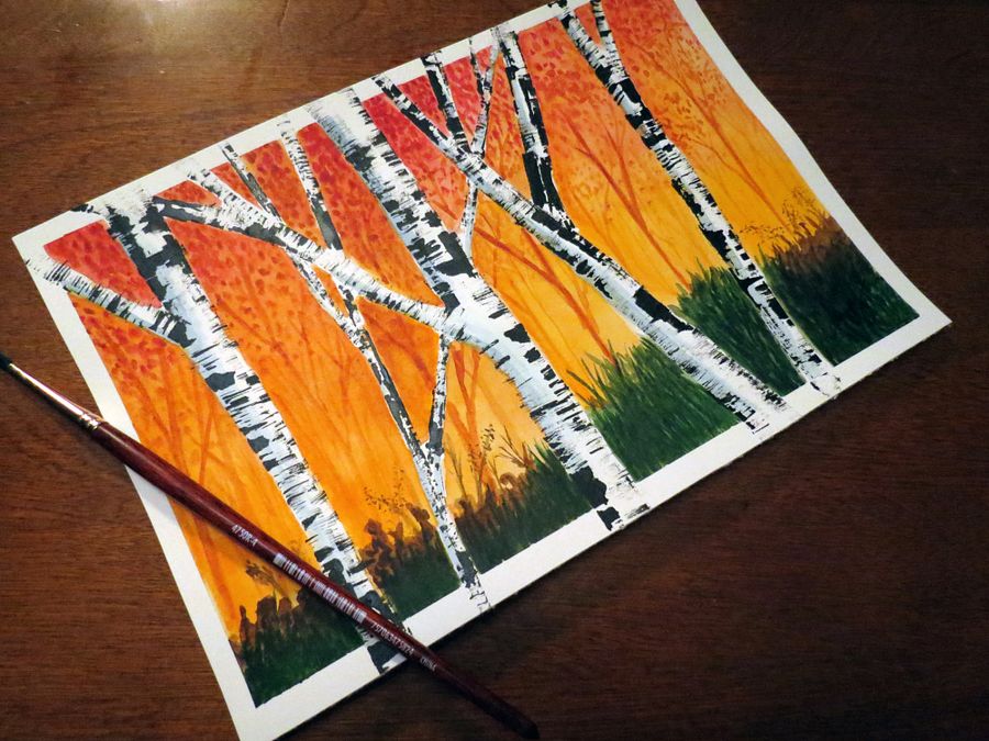 Sunset Birches - Original Watercolor Painting product image (1)