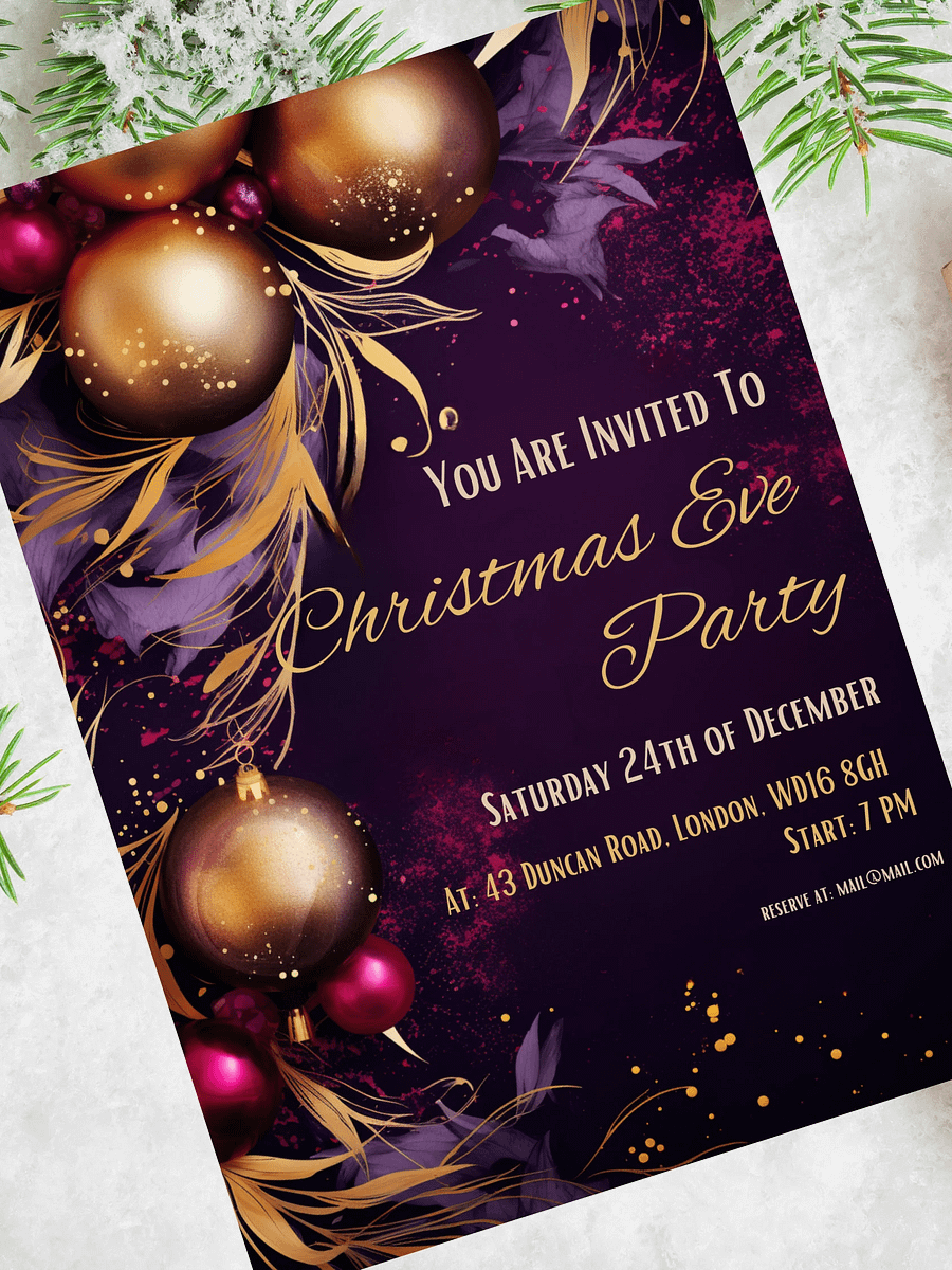 Stunning Purple and Gold Christmas Party Invitation | Editable in Canva | Christmas Party Printable | Holiday Invitation Template | Canva product image (2)
