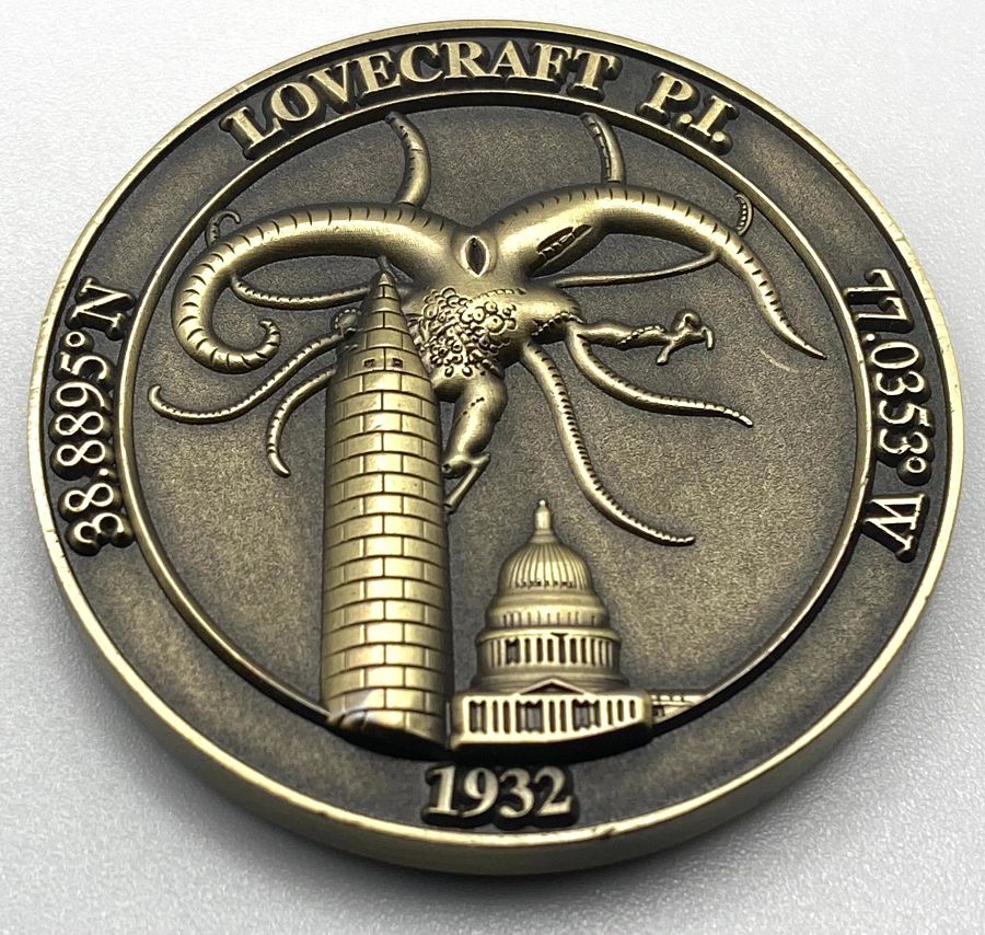 LOVECRAFT P.I. & MISKATONIC HIGH Official "Goat of a Thousand Young" *Antique Gold* Challenge Coin product image (1)