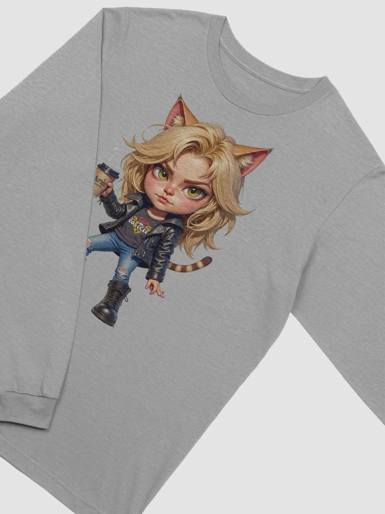 Confident Cat-Eared Coffee Lover Long Sleeve Tee product image (48)