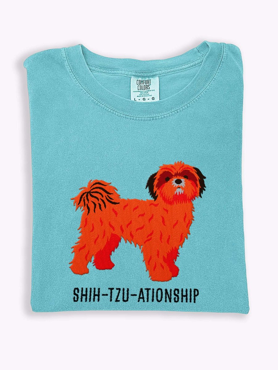 Shih-Tzu-ationship T-Shirt(Embroidered) of a Shih Tzu(Red) product image (1)