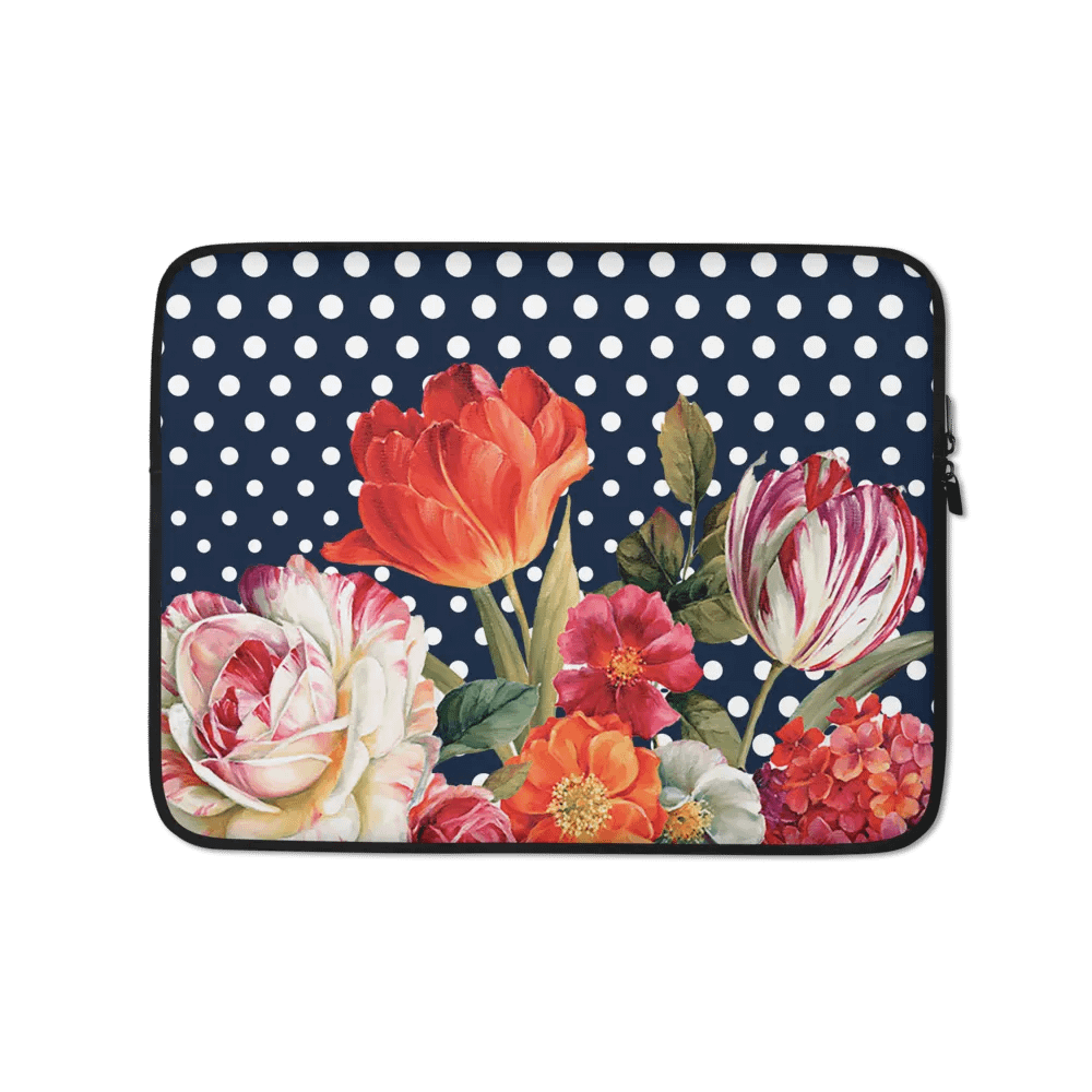 Navy/white Polka Dots Floral Laptop Sleeve product image (1)