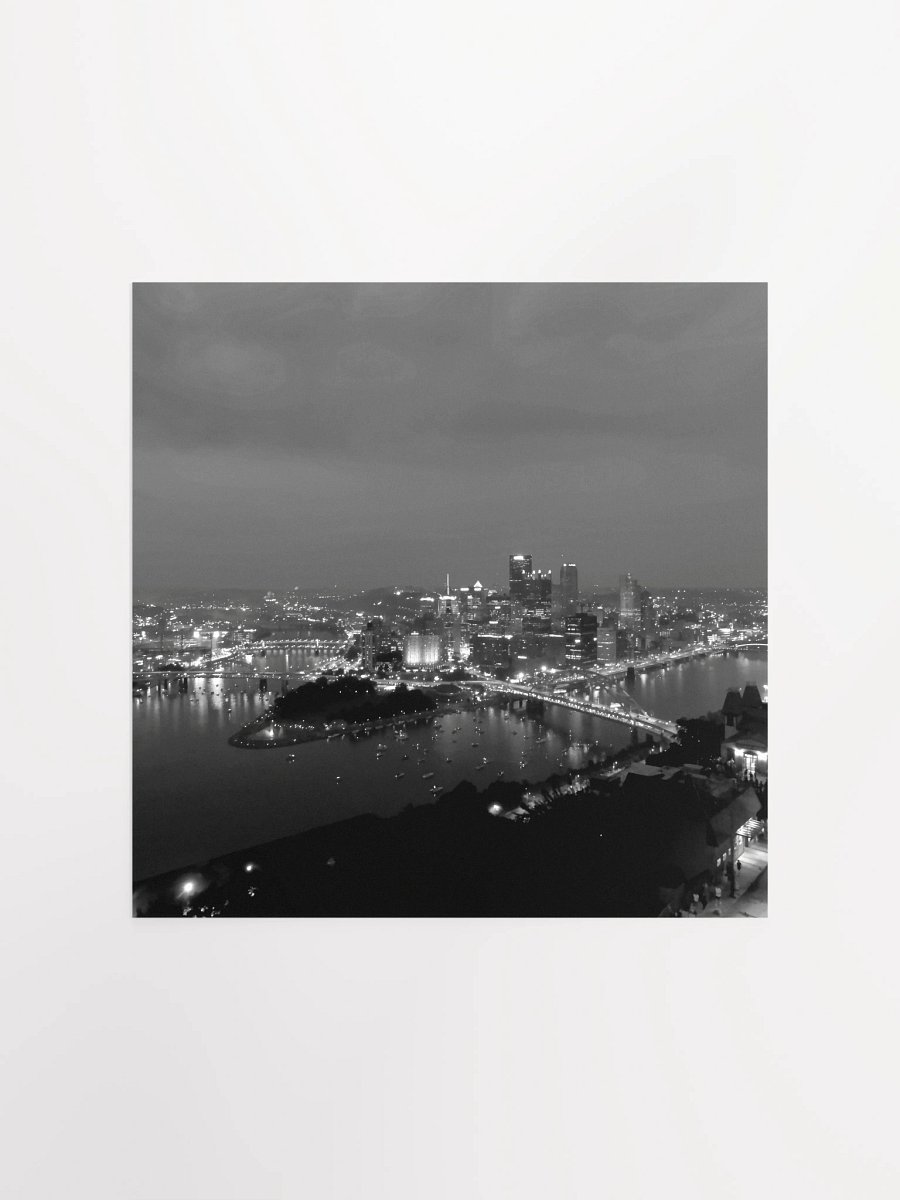 Pittsburgh - Downtown at Night - Black & White (poster) product image (3)