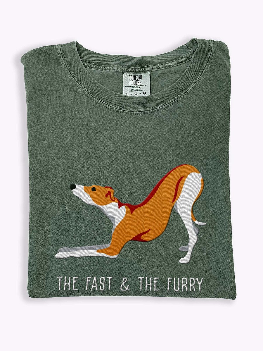 The Fast & The Furry T-Shirt(Embroidered) of an Italian Greyhound(Brown & White) product image (1)