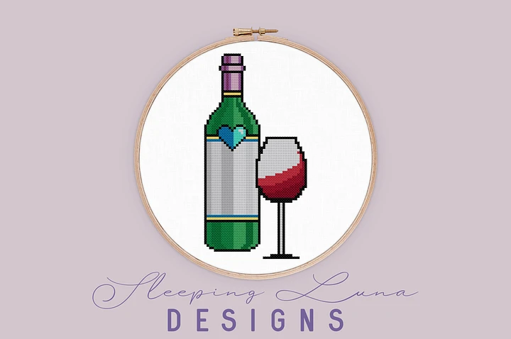 Wine and a Glass - Cross Stitch Pattern product image (1)