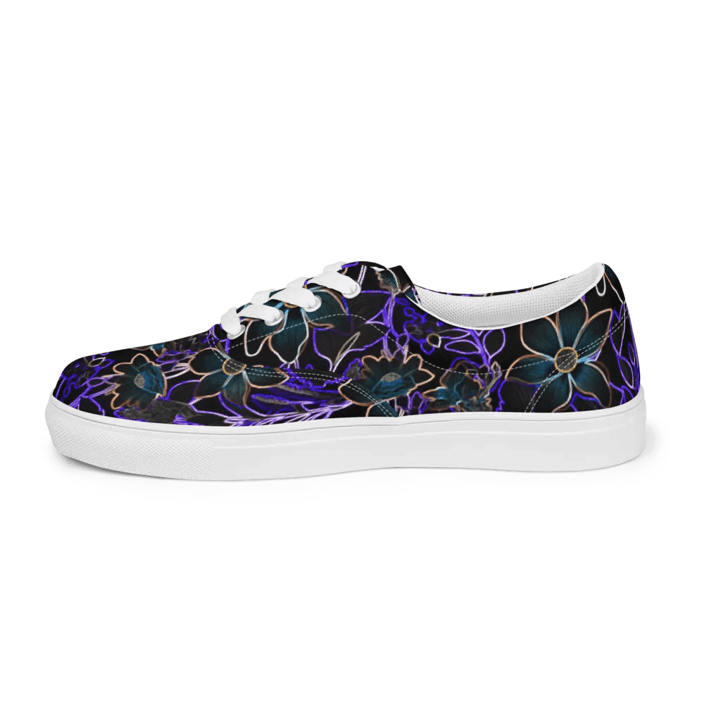 Trippy Floral Purple,Teal /Women's Lace-Up Canvas Shoes by Allcolor product image (3)