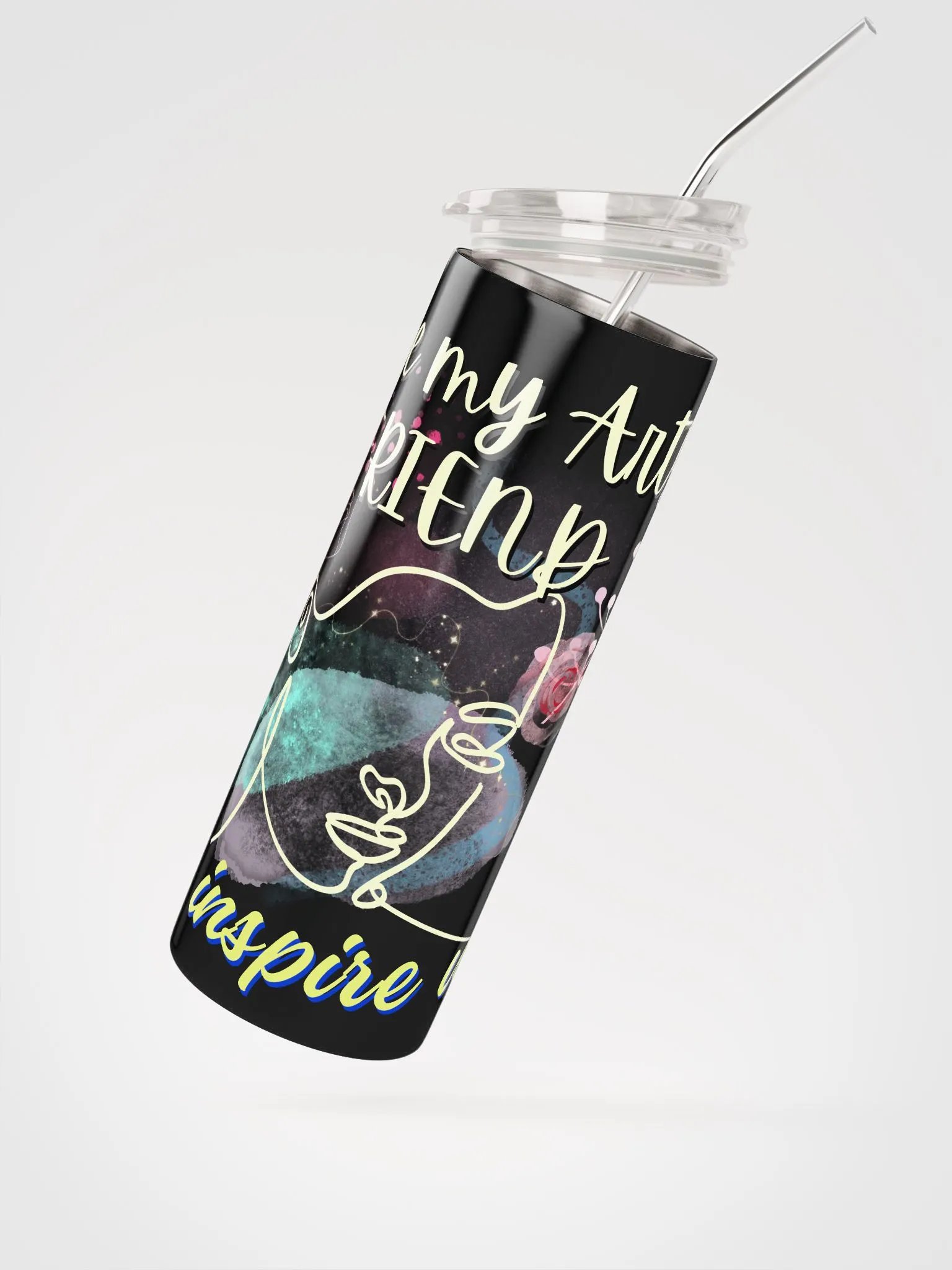 stainless steel tumbler colorful design for the artist. 'Love my Arty Friend'  Perfect gift for  colleague, friend who loves arty things product image (2)