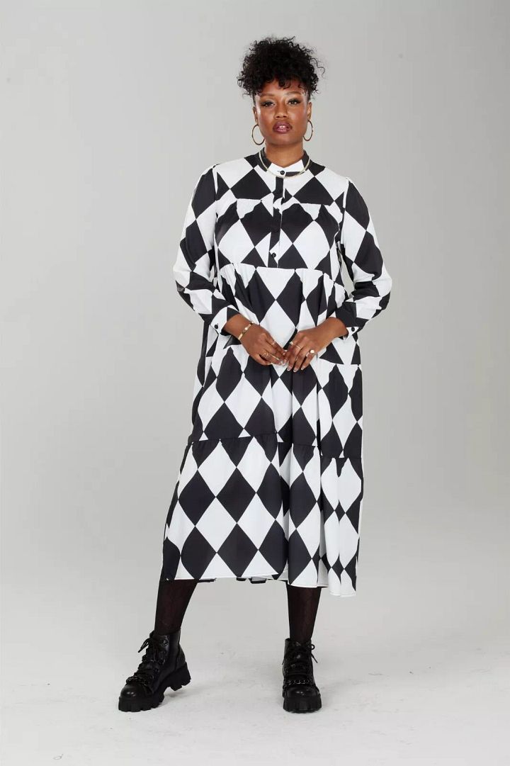 Checker Print Tiered Button-front Dress product image (1)