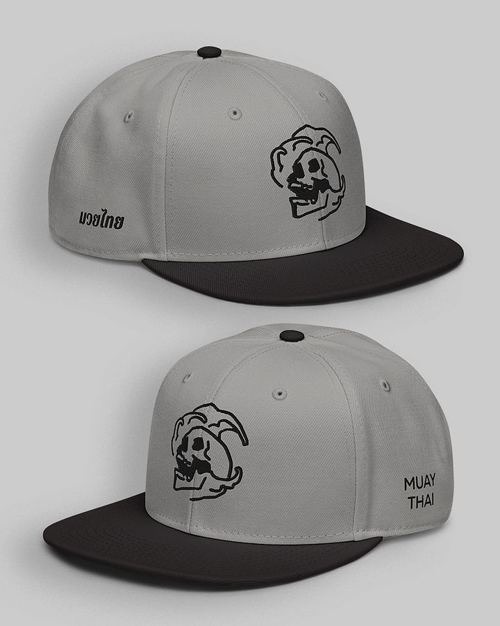 Muay Thai Skull Embroidered Snapback | Grey product image (1)