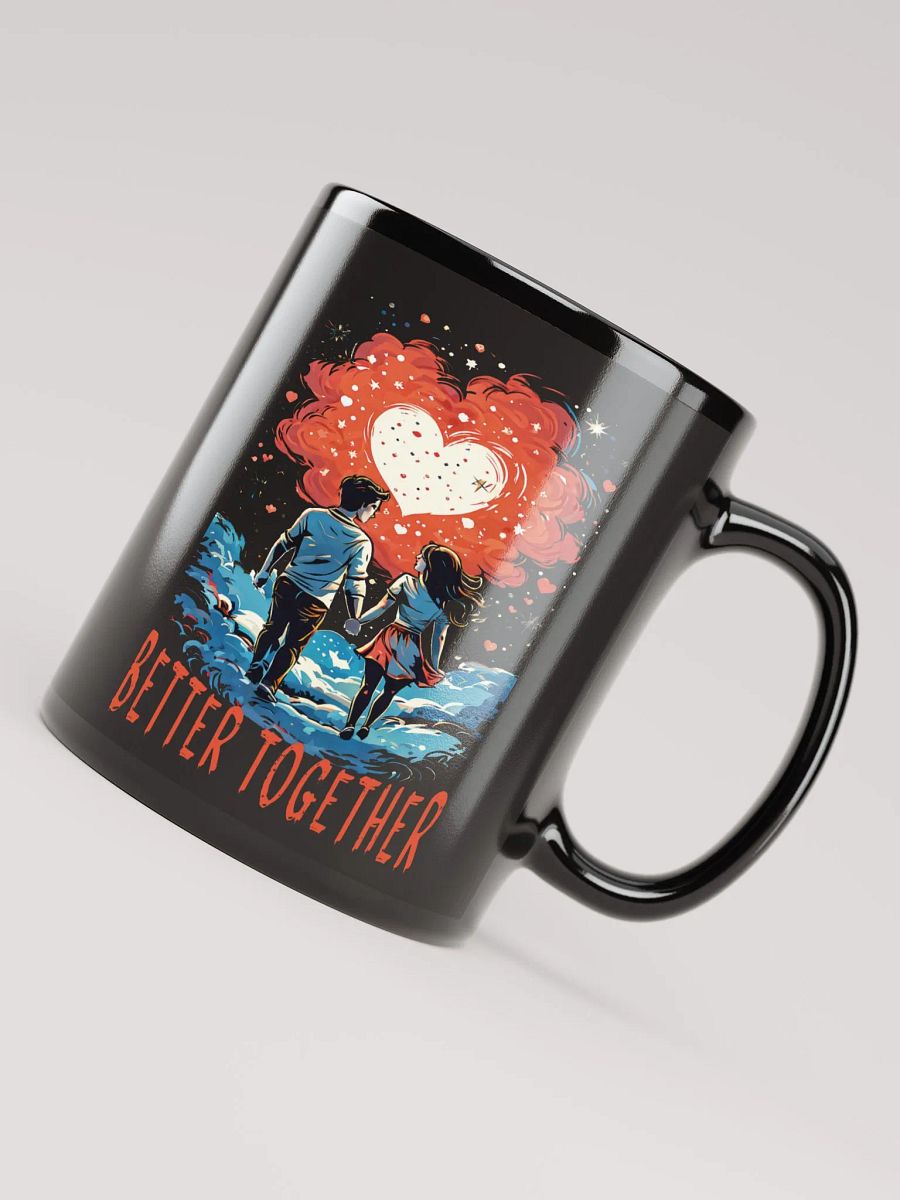 Better Together – Romantic Black Glossy Mug Printed on Both Sides | Adorable Cartoon Couple with Hearts & Stars | Perfect Gift for Couples product image (4)