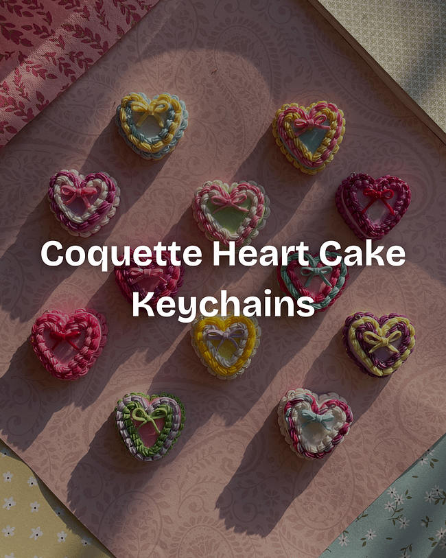 Coquette Heart Cake Keychains