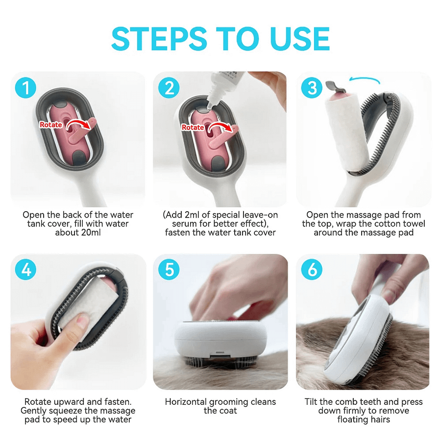 Cat Dog Hair Brush With Water Sticky Brush For Cats, 3 In-1 Cat Grooming Brush Creative Update Cat Dog Grooming Comb With Water Tank product image (8)