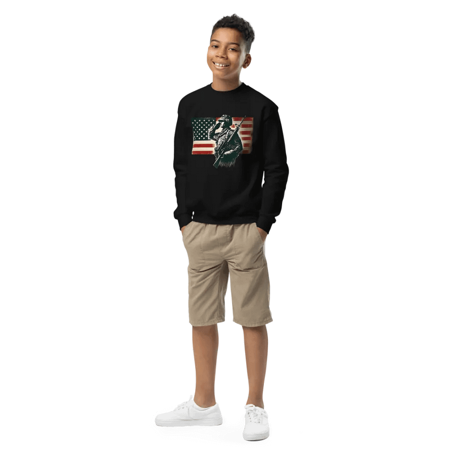 Saluting Soldier - Proud USA Patriotic Tribute Vintage Youth Unisex Sweatshirt product image (1)