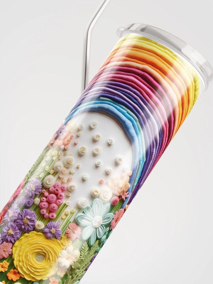 🌈 Embroidered Rainbow Stainless Steel Tumbler | Eco-Friendly 20oz Cup with Reusable Straw product image (5)