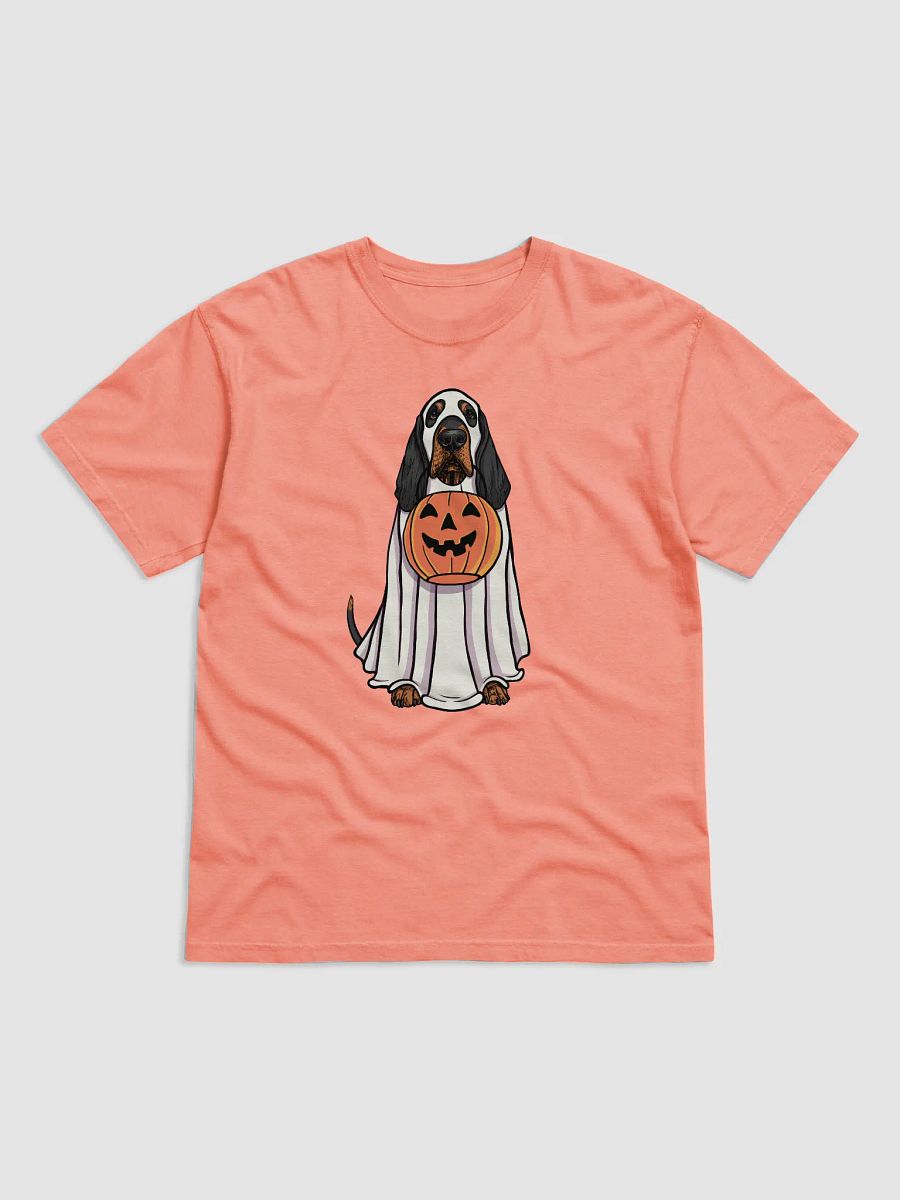 Funny Halloween Bloodhound(Black & Tan) T-Shirt | Funny Bloodhound Wearing a Ghost Costume and Holding a Pumpkin Basket product image (22)
