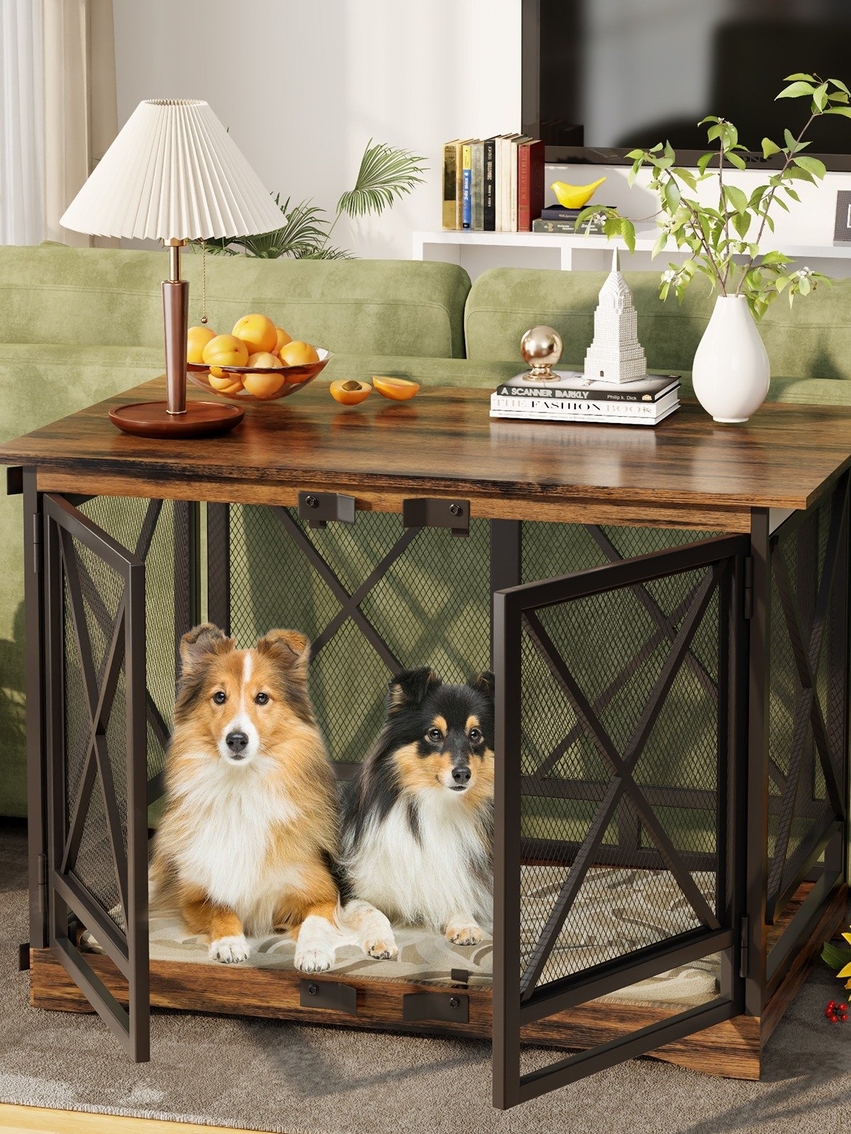 48 inch Extra Large Dog Crate Furniture,Double Door Indoor Kennel,End Side Table Wooden Dog Crates,Anti-Chew Anti-Escape, Wood product image (8)