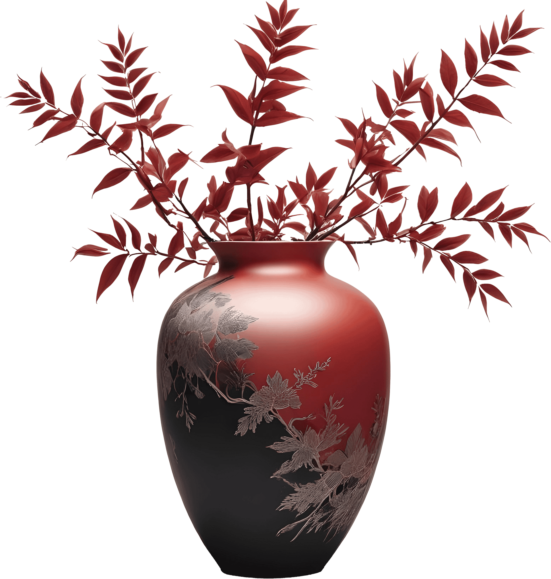 Elegant Chinese Gradient Vase – Red and Black Floral Motif PNG product image (1)