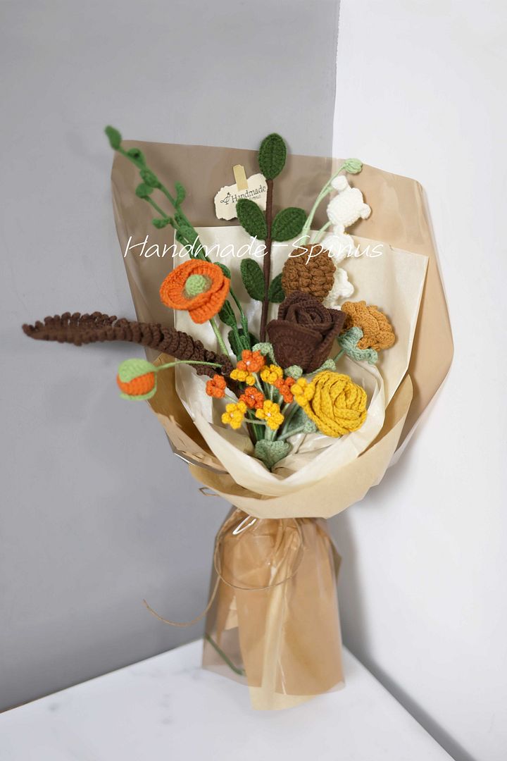 Brown Orange Autumn Charm Crochet Knit Bouquet product image (2)