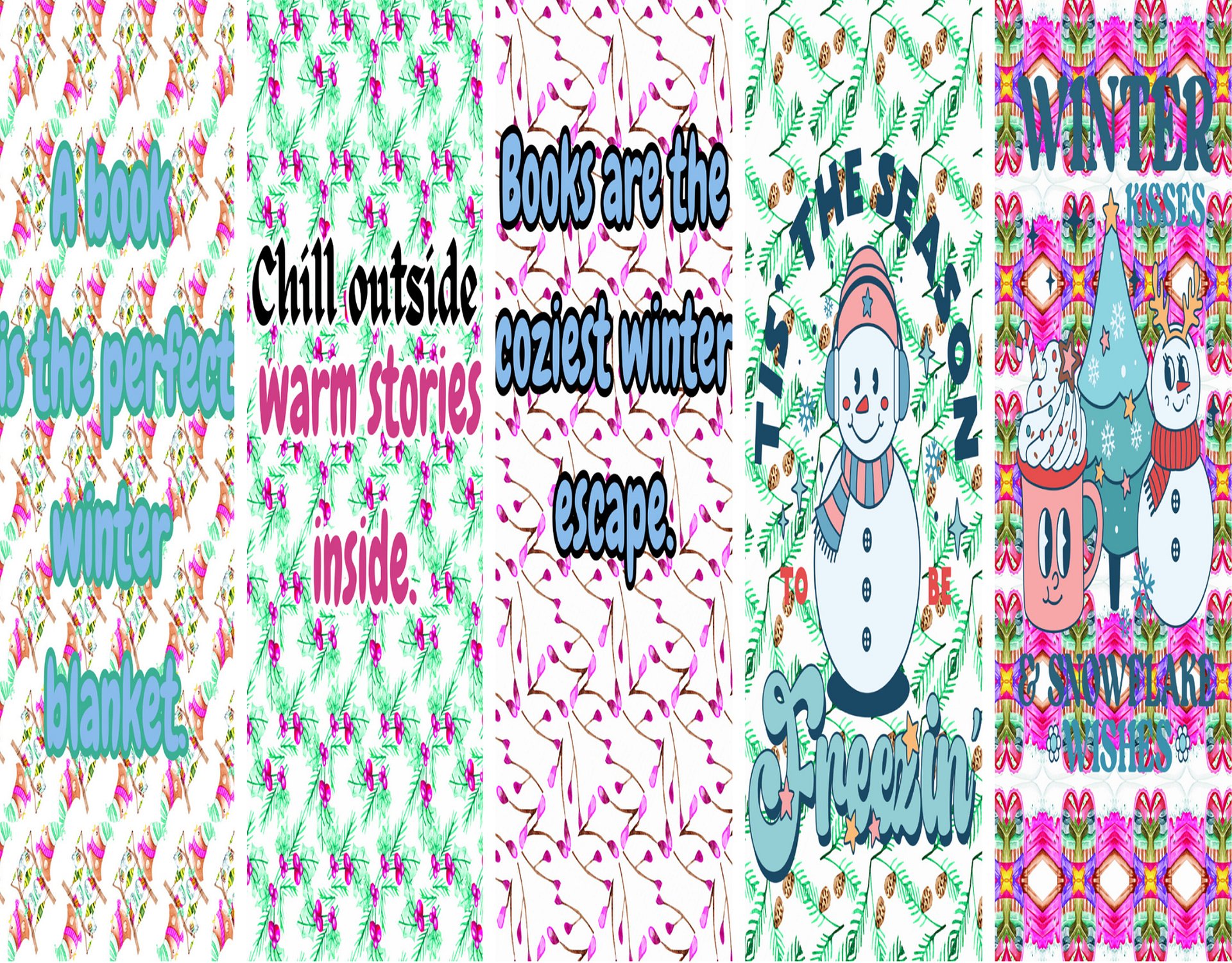 Colored Winter Themed Bookmarks with Patterns and Quotes product image (2)