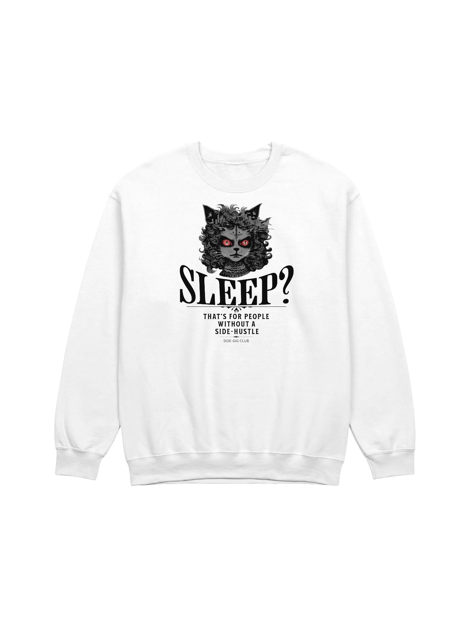 Sleepless Hustle: No Sleep, Just Side-Gigs Crewneck Sweatshirt in Vivid Black product image (2)