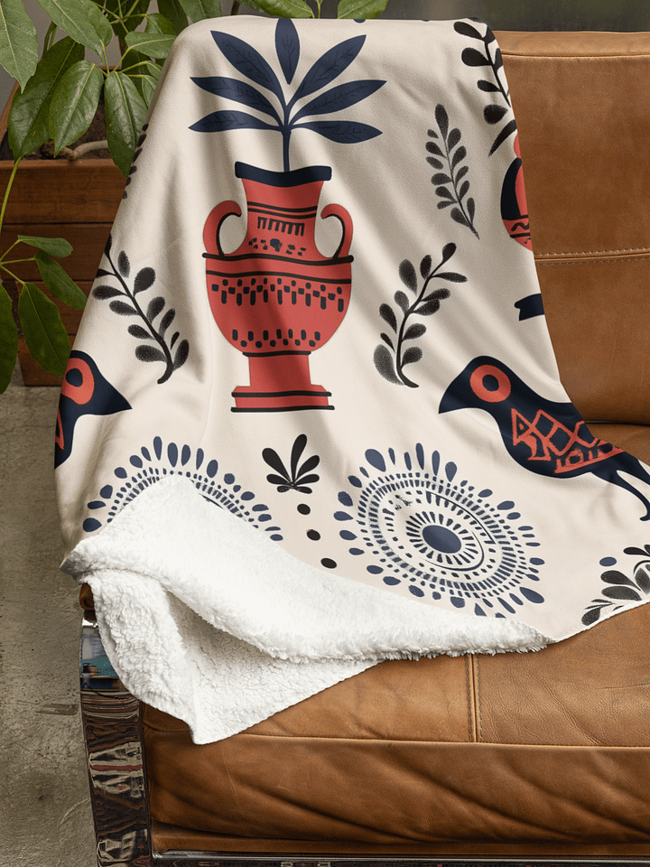 Hellenic Folk Elegance: Greek Heritage Throw Blanket product image (2)