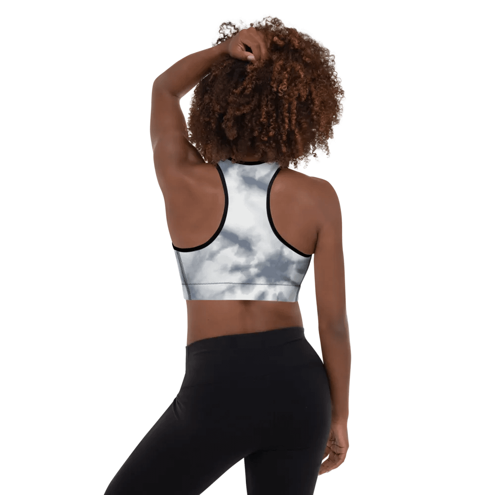 Gray tie dye background colour with Black ribbon design-All-Over Print Padded Sports Bra product image (4)
