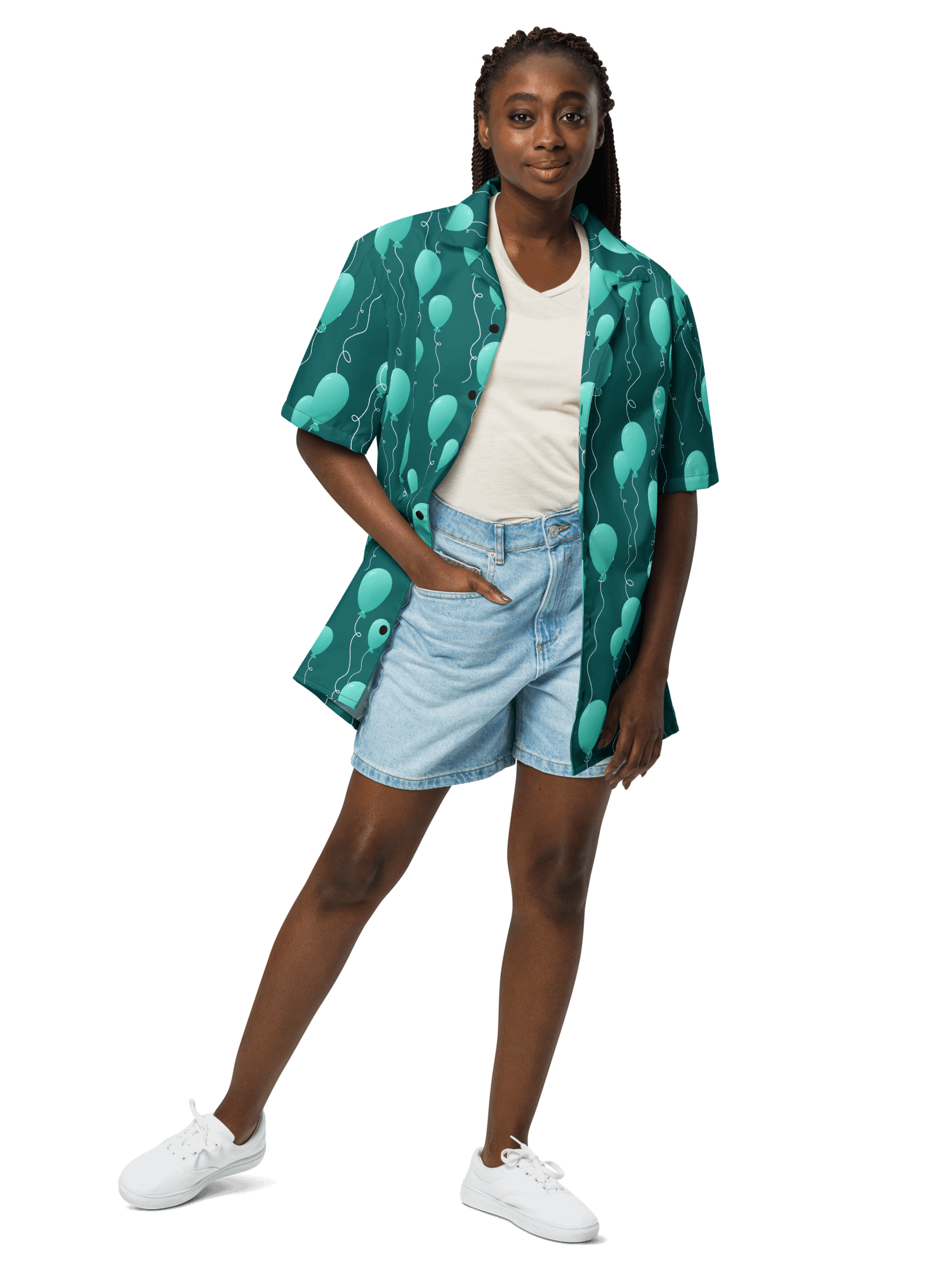 Teal Floating Balloons Oversized Button-Down Shirt product image (4)